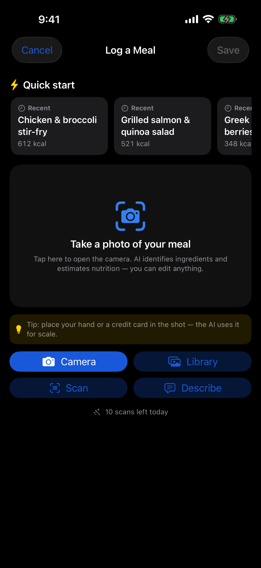 SoHow log a meal screen